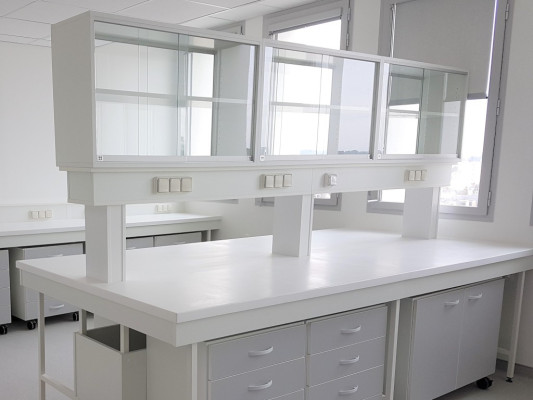 Paillasse Centrale avec Poutrelle et Rangement | POSSÉMÉ Industrie